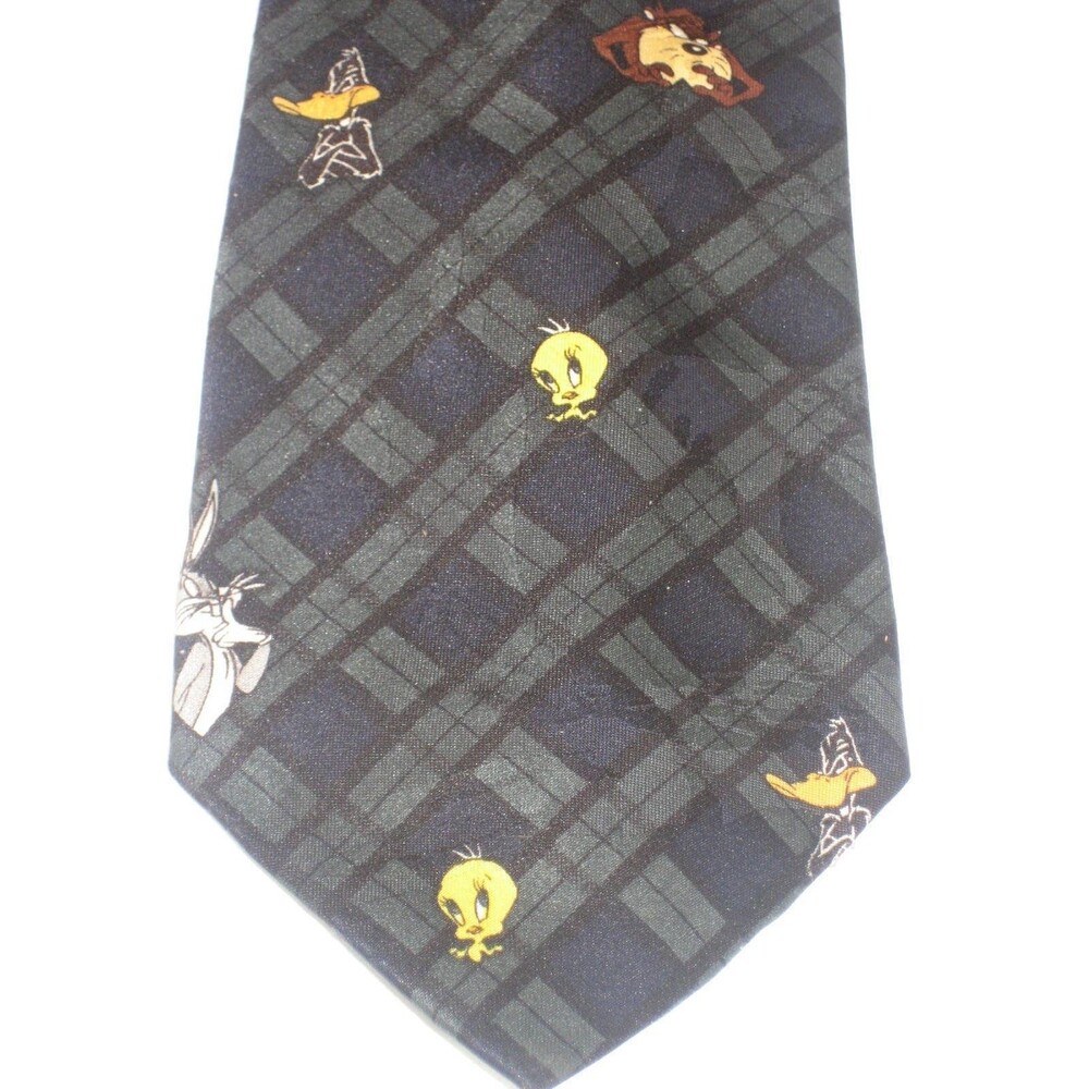 Looney Tunes Plaid Necktie w Warner Bros Cartoon Characters